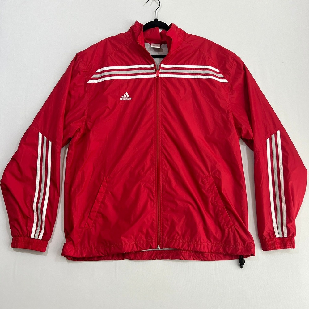 Adidas Windbreaker Y2K 2003 Full‎ Zip 3 Stripe Streetwear Retro Red Mens XL